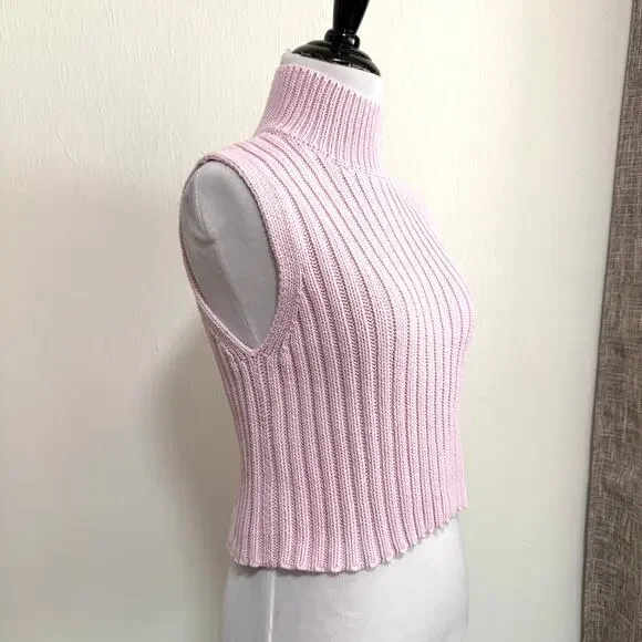 Zara Sleeveless Turtleneck Ribbed Knit Sweater Tank S Pink Preppy Y2K Soft Girl - Picture 2 of 7